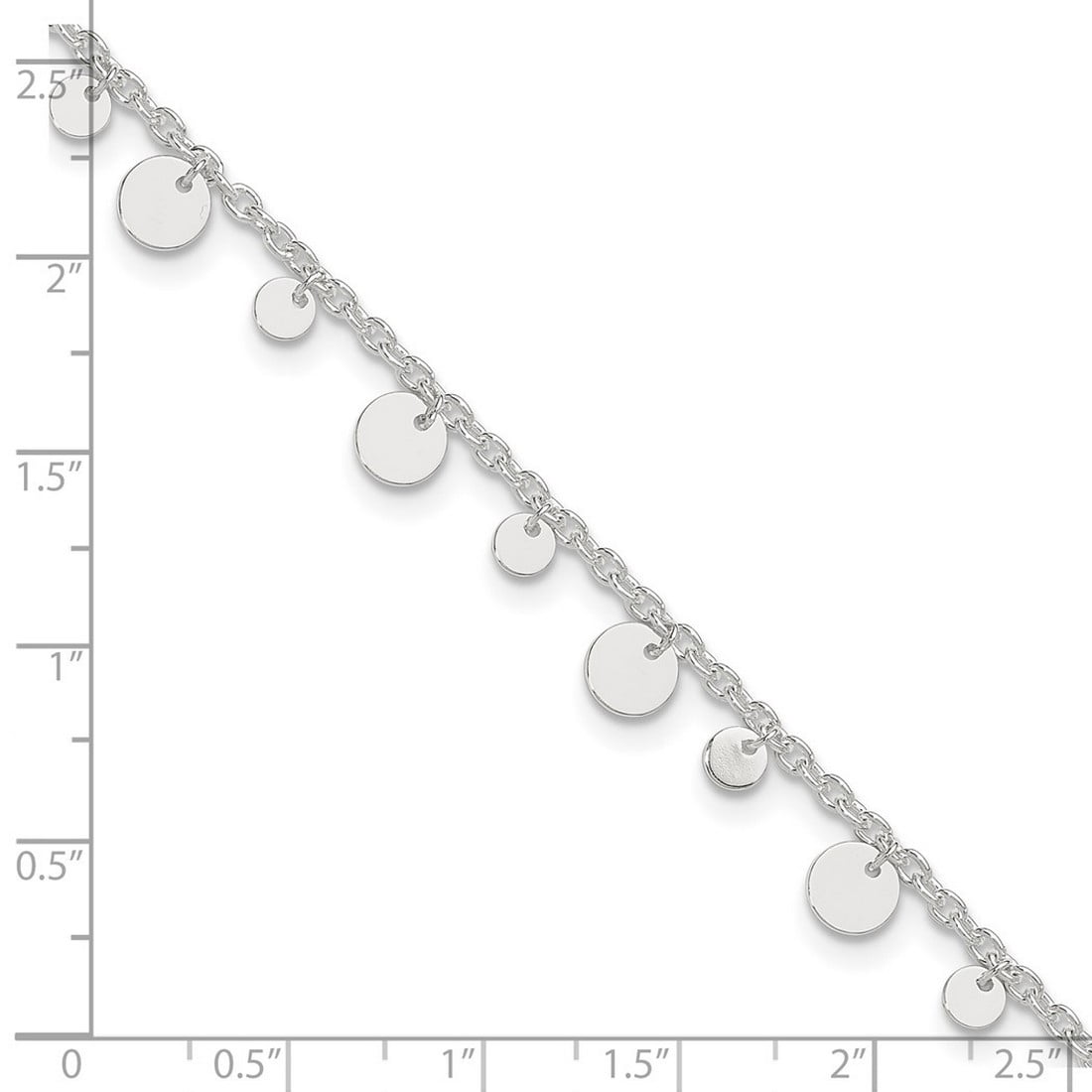 925 Sterling Silver Polished Dangling Circle and Love Heart Anklet 10 Inch Lobster Claw 2mm Wide Anklet for Women