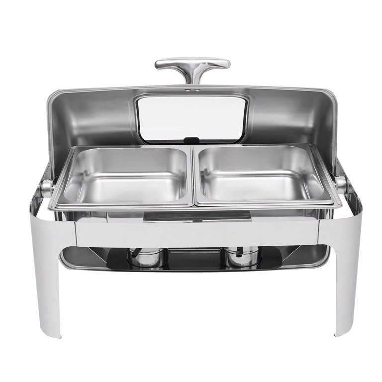 Electric Chafing Dish 9 QT Adjustable 0°C~100°C Roll Top Full Size Auto  ShutOff Stainless Steel Buffet Servers and Warmers, Temp Display  Programmable