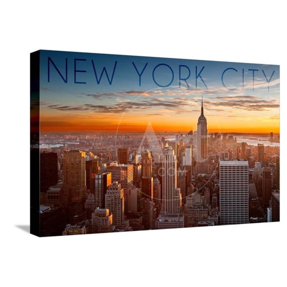 New York City, New York Aerial Skyline at Sunset, Stretched Canvas Wall Art by Lantern Press Sold by ArtCom