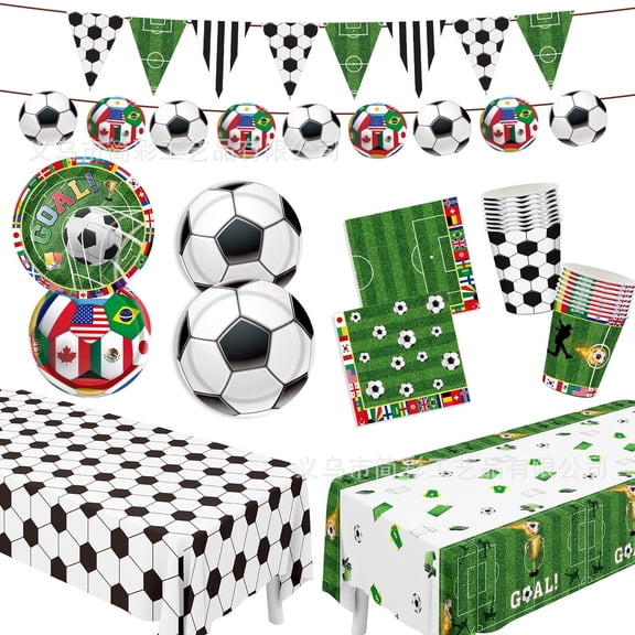 Soccer Party Supplies Serves 10, Soccer Plates Napkins Cups Tablecloth Banner, Soccer Birthday Party Decorations