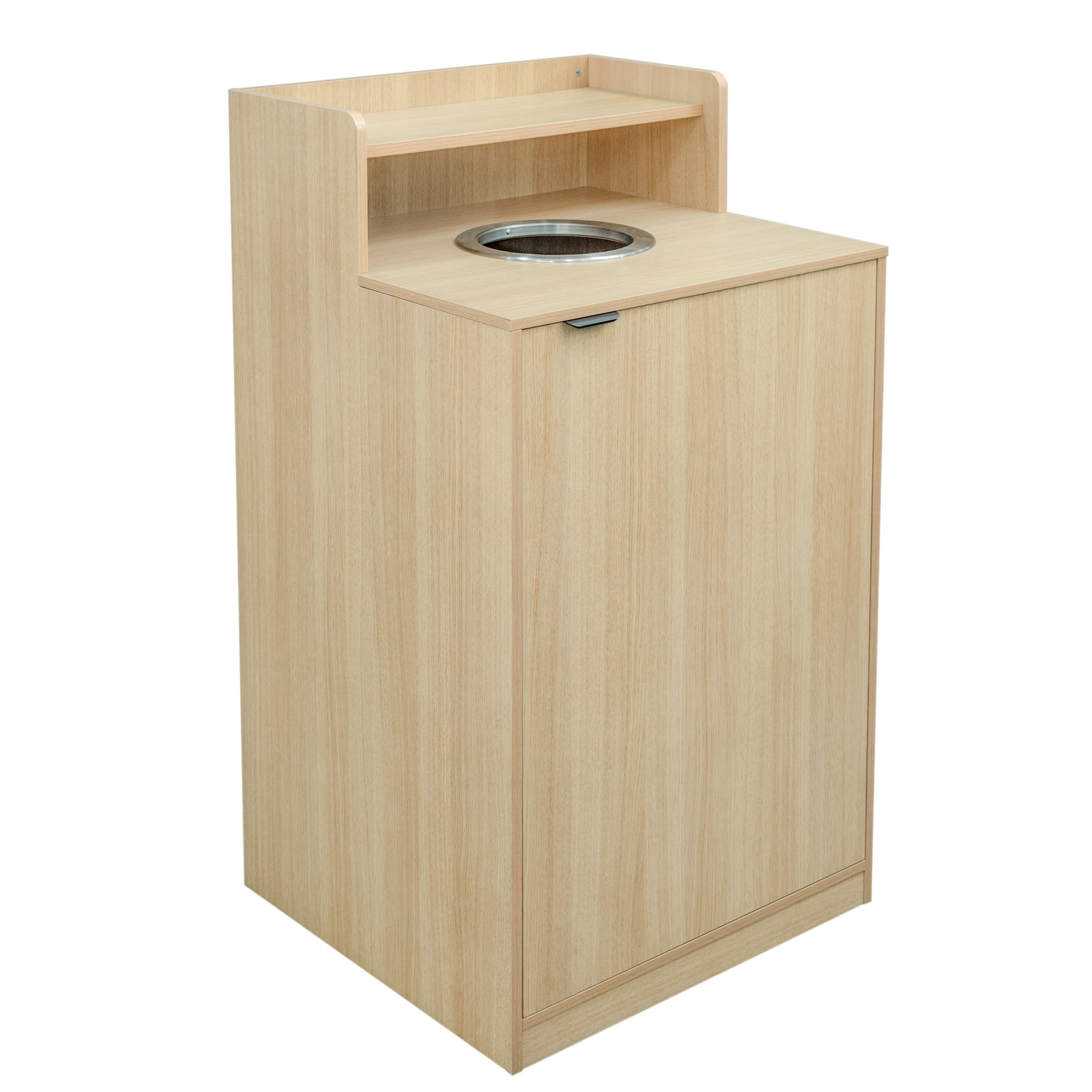 BizChair Trash Receptacle Enclosure with Upper Tray Shelf Oak