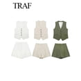 thumbnail image 4 of TRAF 2024, conjunto De pantalones cortos De moda Vinatge para Mujer, chaleco Blanco sólido sin mangas + pantalones con bolsillos, conjunto De dos piezas para Mujer, ropa De calle para Mujer, 4 of 5