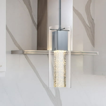 

Pendant Lighting Modern 1 Light Mini Kitchen Hanging Pendant Light Chrome Finish with Square Glass & LED Bulb