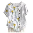 thumbnail image 3 of PBNBP Linen Shirts for Women,Women Summer Cotton Linen Tshirt Tops Trendy Dandelion Print Casual Loose Fit Tunic Tee Ladies Plus Size Crewneck Blouse, 3 of 5