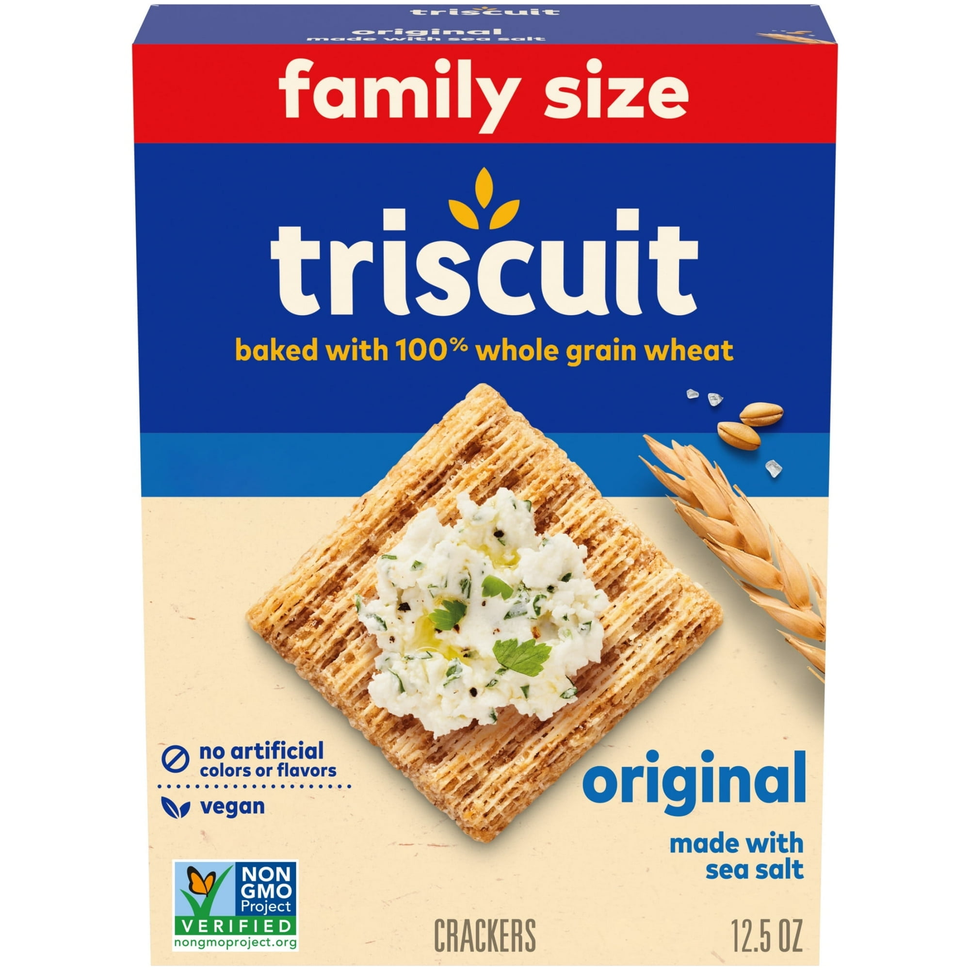 Pack of 2 Triscuit Original Whole Grain Wheat Crackers, Vegan Crackers, Healthy Snacks, Family Size, 12.5 oz-With Bowl