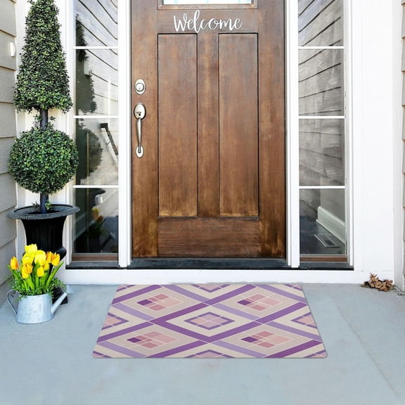 Iauyy Doormat Outdoor Indoor Non-Slip Washable Welcome Mat,Low-Profile 32x20in Door Mat for Pet Mat Front Back Door and Entryway,Light Purple Square