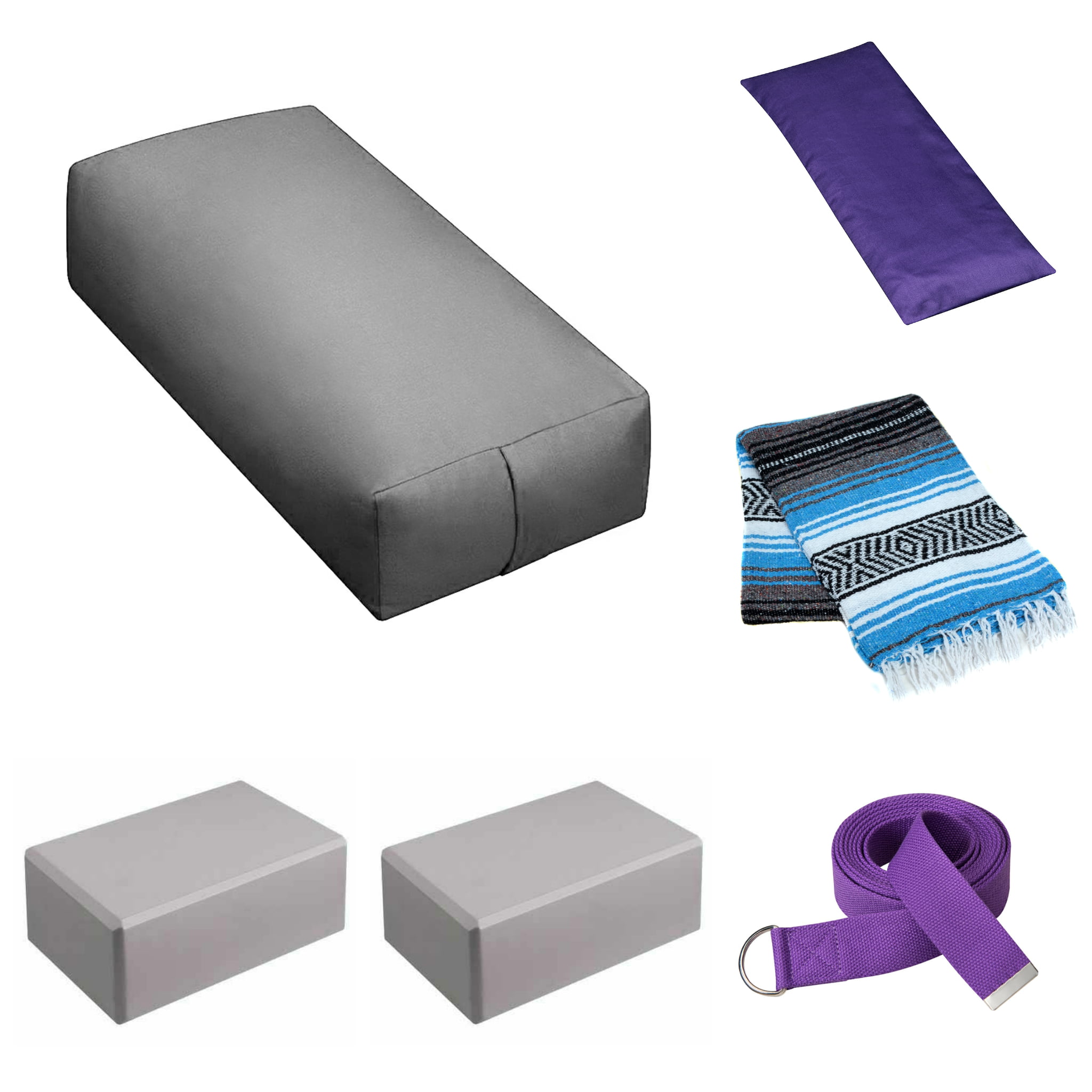 Yoga Equipment 7 Pc Set Mat Block Towel Carrying Strap Knee Pad Accessories Kit 