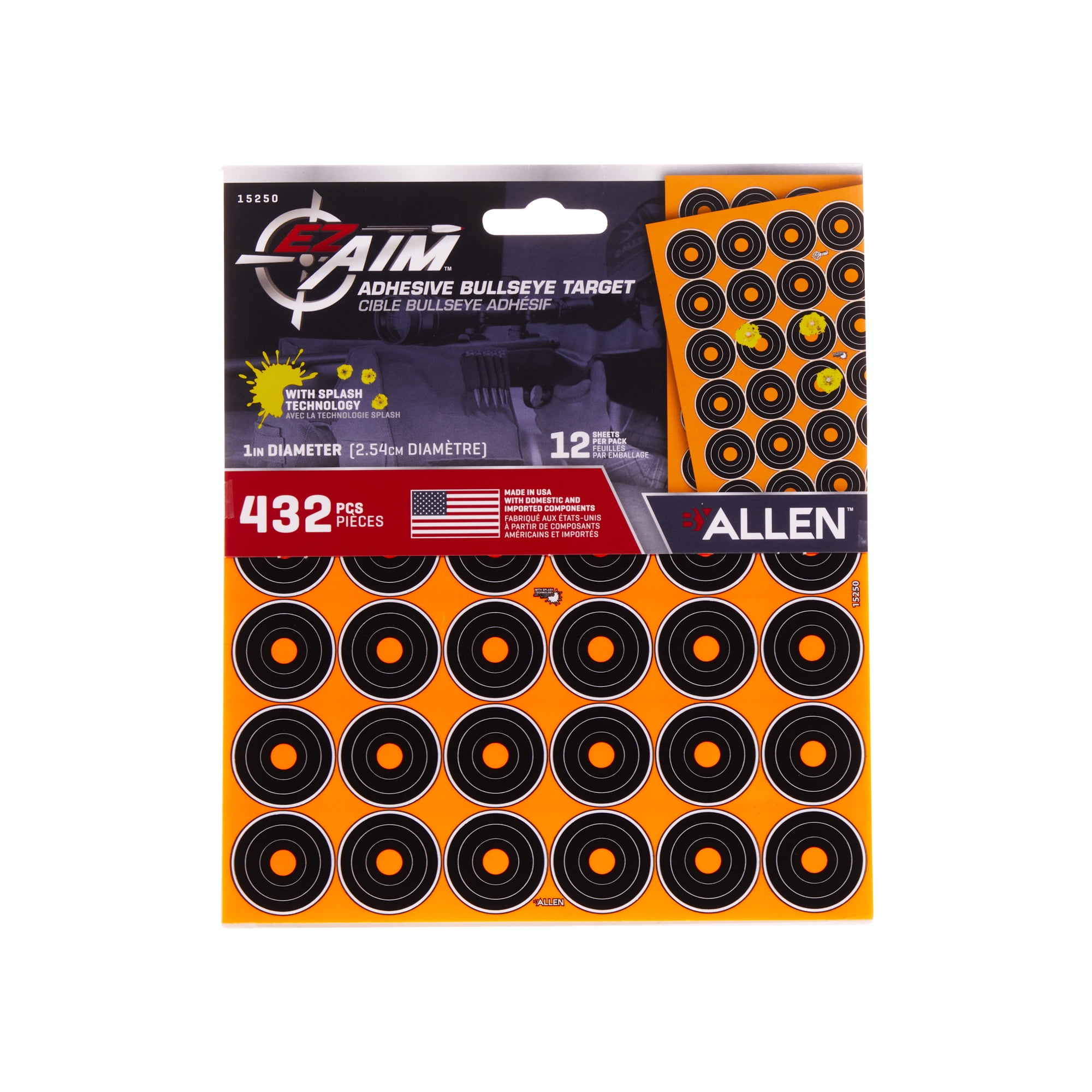 Ez Aim Adhesive Splash Reactive Paper Shooting Targets, 1 In Bullseye, 36-Targets Per Sheet, 12-Sheets, Black & Orange, 2 Pack