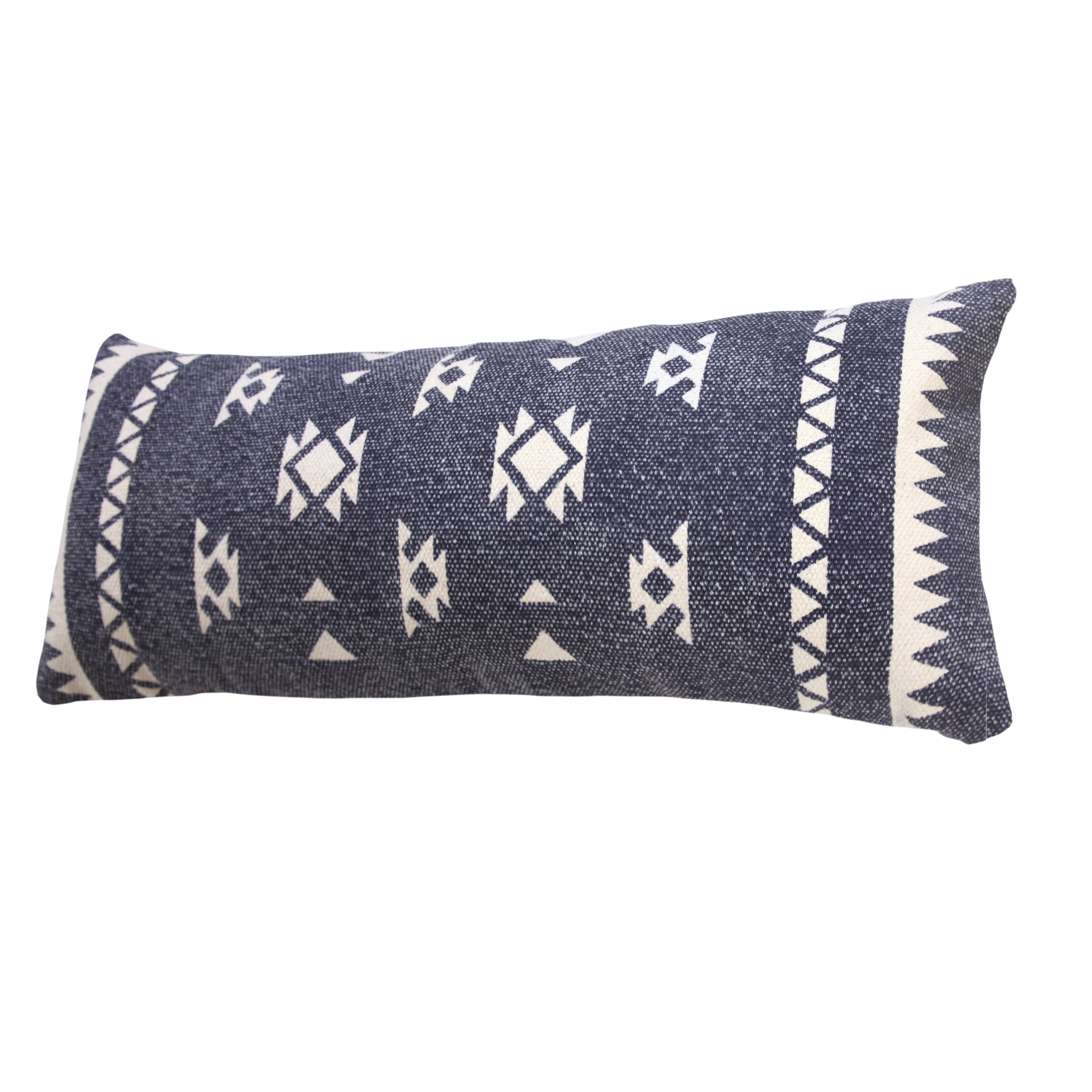 Harlow Hill 14" x 36" Modern, Bohemian, Farmhouse, Rustic, Lodge Blue, Off-White, Multi-color Geometric Cotton Throw Pillow , Zip Closure