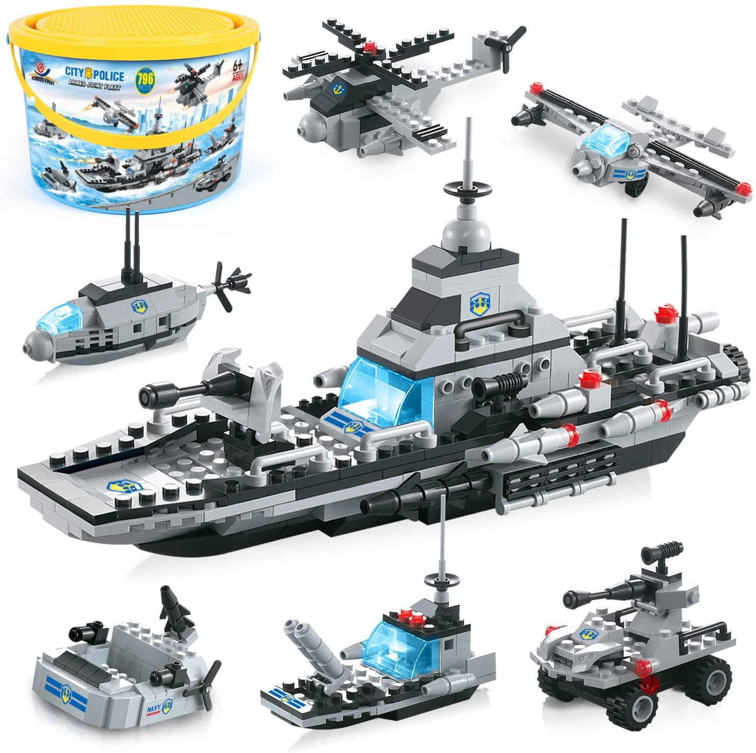 14pcs/set Military Police Special Team Motorboat Building Blocks Figures Toys 