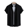 thumbnail image 2 of Hpapadks Mens Shirts Solid Color Short Sleeve Lapel Button Down Tops Lightweight Soft Loose Mens Dress Shirts Black L, 2 of 7