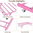 thumbnail image 3 of Daybed Stand Up Trundle Bed Frame, Pop Up Metal Slats Support, Lockable Casters, Space-Saving Pull-Out Guest Bed, No Box Spring Needed,Pink, 3 of 4