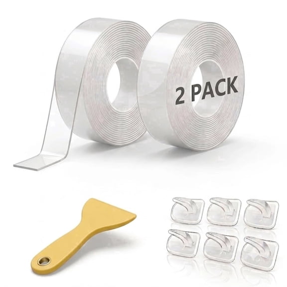 2 Pack Double Sided Tape Heavy Duty, Nano Reusable, Removable, Washable Double Stick Tape for Wall, Multipurpose Clear Adhesive Tape
