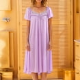 thumbnail image 4 of HomeGardon Nightgowns for Women,Summer Dresses Women's Solid Color Short-sleeved Loose Ice Silk Lace Home Dress Nightdress, 4 of 6
