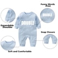 thumbnail image 2 of AOUYOA Baby Twins Bodysuits Newborn Baby Outfit with Hair Band Funny Double Trouble Clothing Set with Hat, 2 of 4