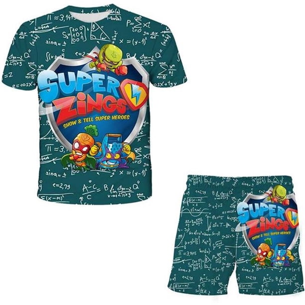 Super Zings, conjuntos de 2 piezas, ropa para niños, camiseta de cuello redondo de dibujos animados, pantalones cortos, ropa, trajes, trajes de ocio de verano, Outfits12T Gao Jinjia LED