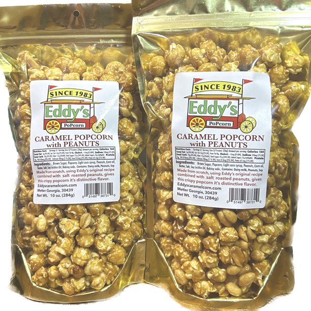 Eddy's Caramel Popcorn with Peanuts, Buttery Recipe, Resealable Bag, 10