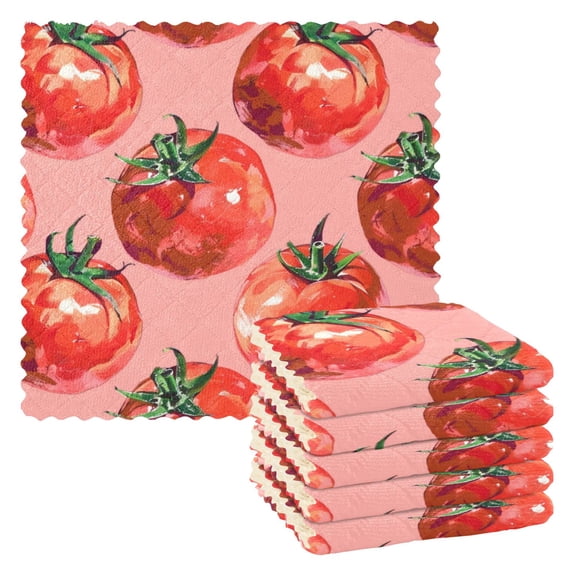 6 Pieces of Kitchen Towels 11x11Inch Kitchen Dish Cloths Kitchen Dish Towels Reuseable Cleaning Cloths Red Tomato