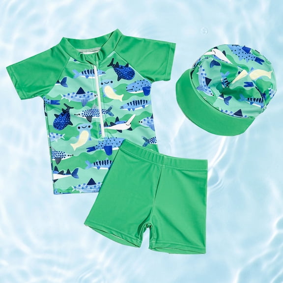 Baby Swimsuit Girl Toddler Boys Three Piece Swim Set with Short Sleeve Shirt and Trunks Toddler Girl Bathing Suit Green 2-3 Years