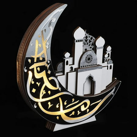 

DancePeanut Eid Mubarak Decorations Wooden Moon Palace Lights Ramadan Mubarak Crafts Night Light Islamic Table Top Ornaments for Home Party Supplies Silver