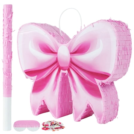 JUGAAD LIFE Pink Bow Pinata Party Supplies Pinata Bundle with Blindfold and Bat for Girls Boys Kids Adults Birthday Party Toys Game Decorations