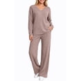 thumbnail image 6 of UVN Outfit Sets for Women Two Piece Sets Winter Casual Long Sleeve Tops and Long Pants Lounge Sets Ribbed Knit Pajama Sets with Pockets, 6 of 11