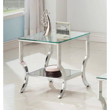 Coaster 720337-CO 1 Shelf Glass Top End Table, Chrome