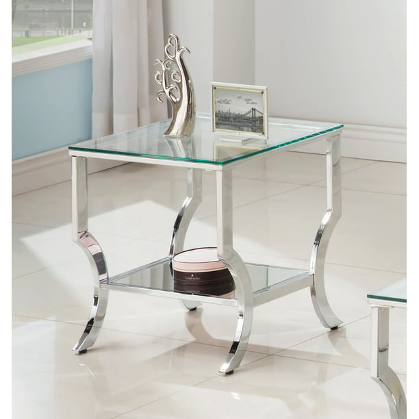 Coaster 720337 Co 1 Shelf Glass Top End, Coaster Furniture Round Glass Top End Table Chrome