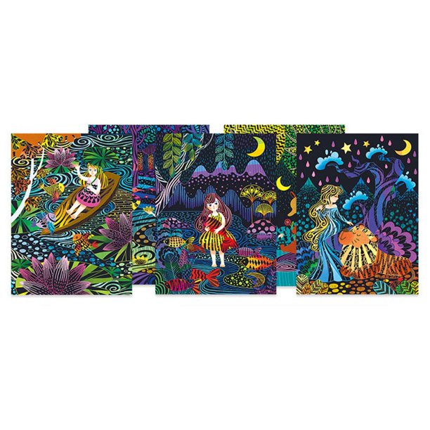 Vogacara Scratch Kit Story Theme Rainbow Scratch Sheet para niños DIY Juguetes Educativos negro Vogacara FN003206-02