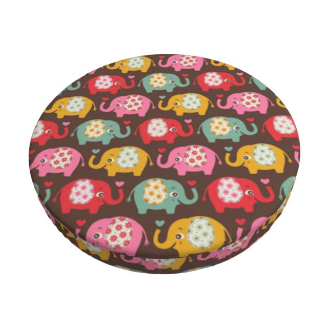 Disketp Cute Elephants Funda Redonda para Taburete, Funda de Cojín para Silla de Bar Suave y Elástica-14 inch