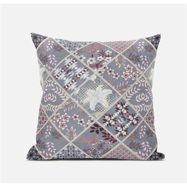 HomeRoots 413488 20 Po Patch Daim à Fermeture Éclair Coussin & 44; Gris & 44; Bleu & Marine