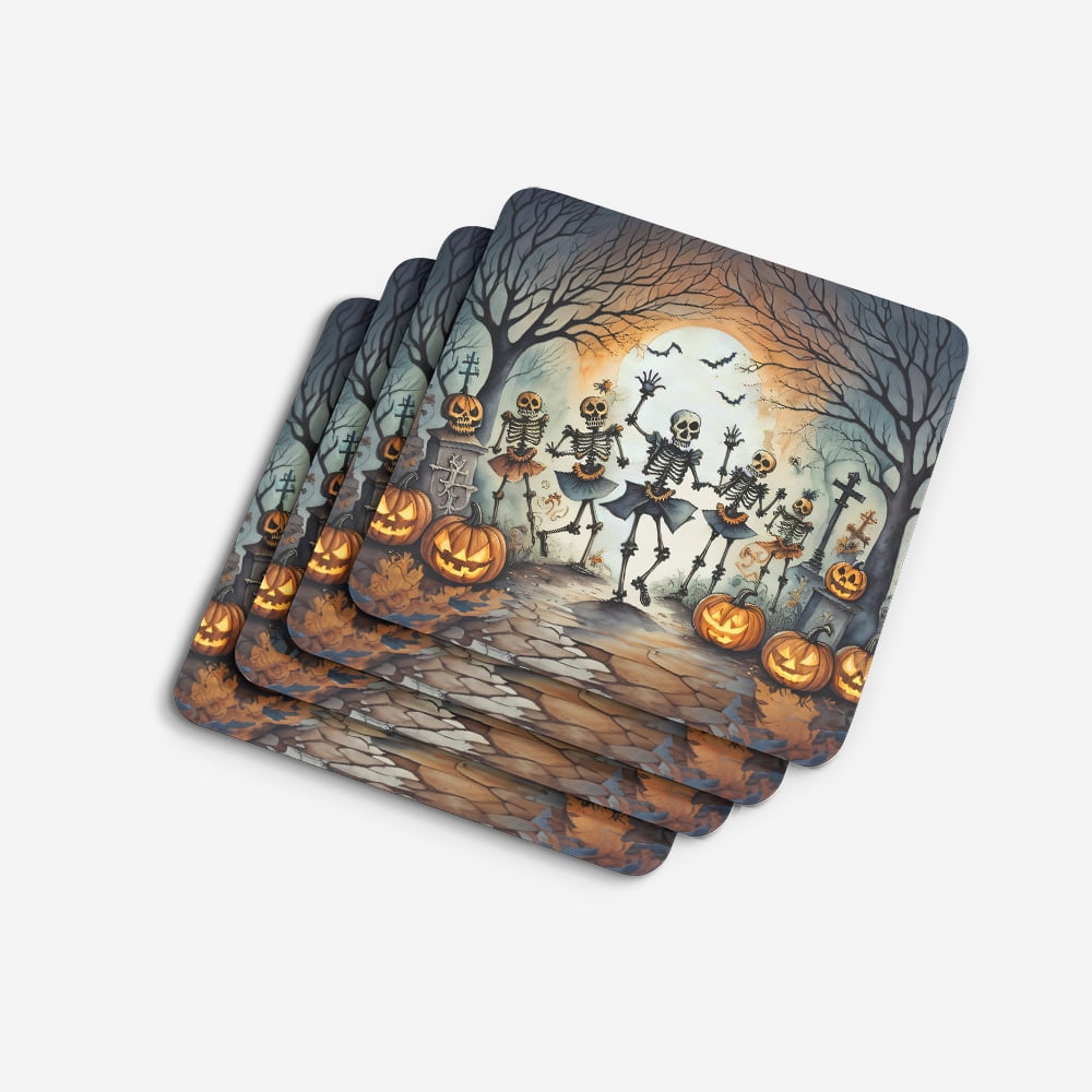 Dancing Skeletons Spooky Halloween Foam Coaster Set of 4 3.5 in x 3.5 in