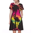 thumbnail image 1 of Disketp Flamingo And Palm Trees At Sunset para Vestido de Manga Corta para Mujeres, Vestidos de Verano para Mujeres, Casual y Holgado para la Playa, 1 of 6