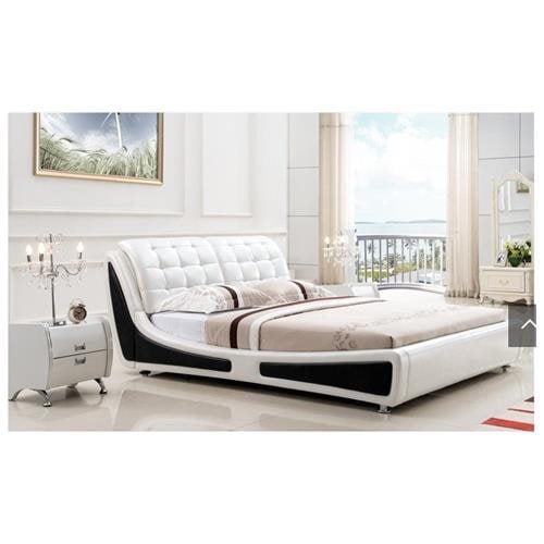 Victoria Contemporary On Tufted, White Leather Platform Bed Queen