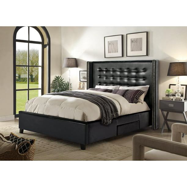 Chic Home Bell Bed Frame with PU Leather Upholstered Wingback Headboard