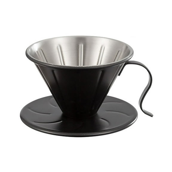 Coffee Filter Cone Stainless Steel Hand Drip Pour Over Coffee Funnel with Spiral Ribs Dishwasher Safe V-Shaped Coffee Filter for Most Coffee Makers Camping Home Brewing,Black