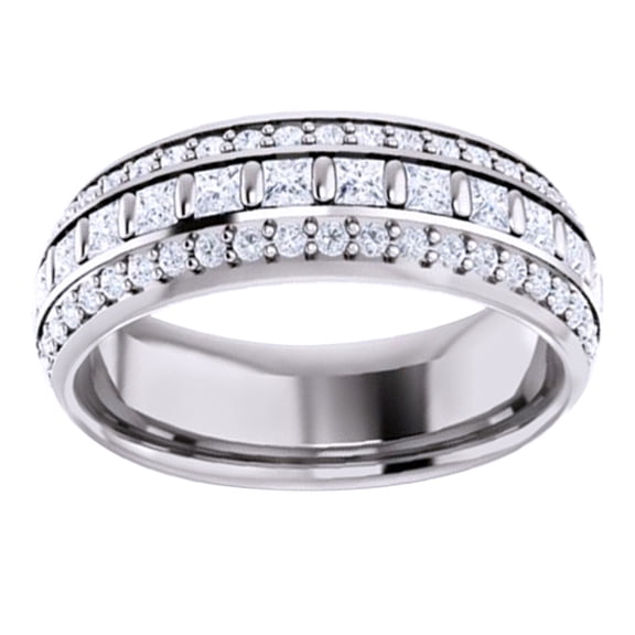 AFFY Princess & Round Cut White Natural Diamond Eternity Band Ring In 14K White Gold (1.75 Cttw)