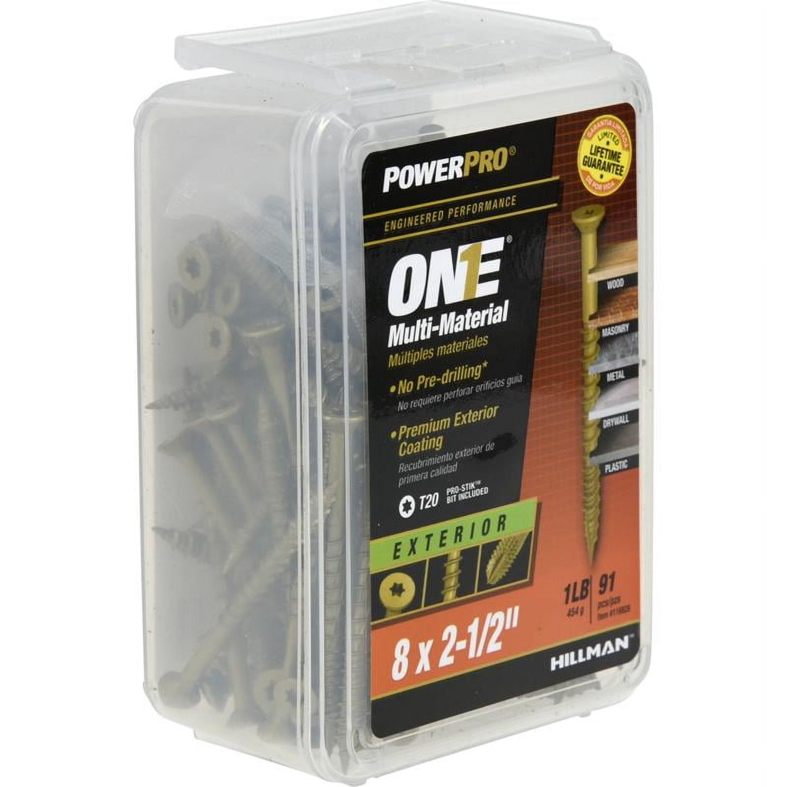 Hillman Fasteners 116828 Power Pro ONE Multi-Material Screws, #8 x 2-1/2"