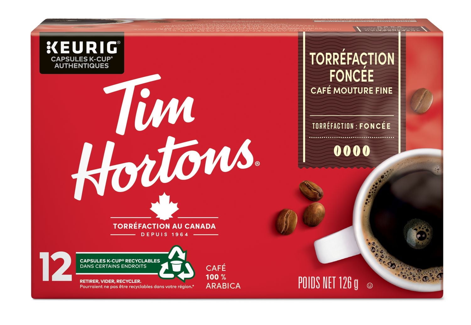 Tim Hortons Café torréfaction foncée Keurig Capsule K-Cup 12ct