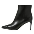 thumbnail image 3 of FSJ Women Classic Square Cap Toe Ankle Boots Stiletto Mid Heel Side Zipper Booties Comfy Daily Wear Dress Shoes Size 5.5 Black, 3 of 4