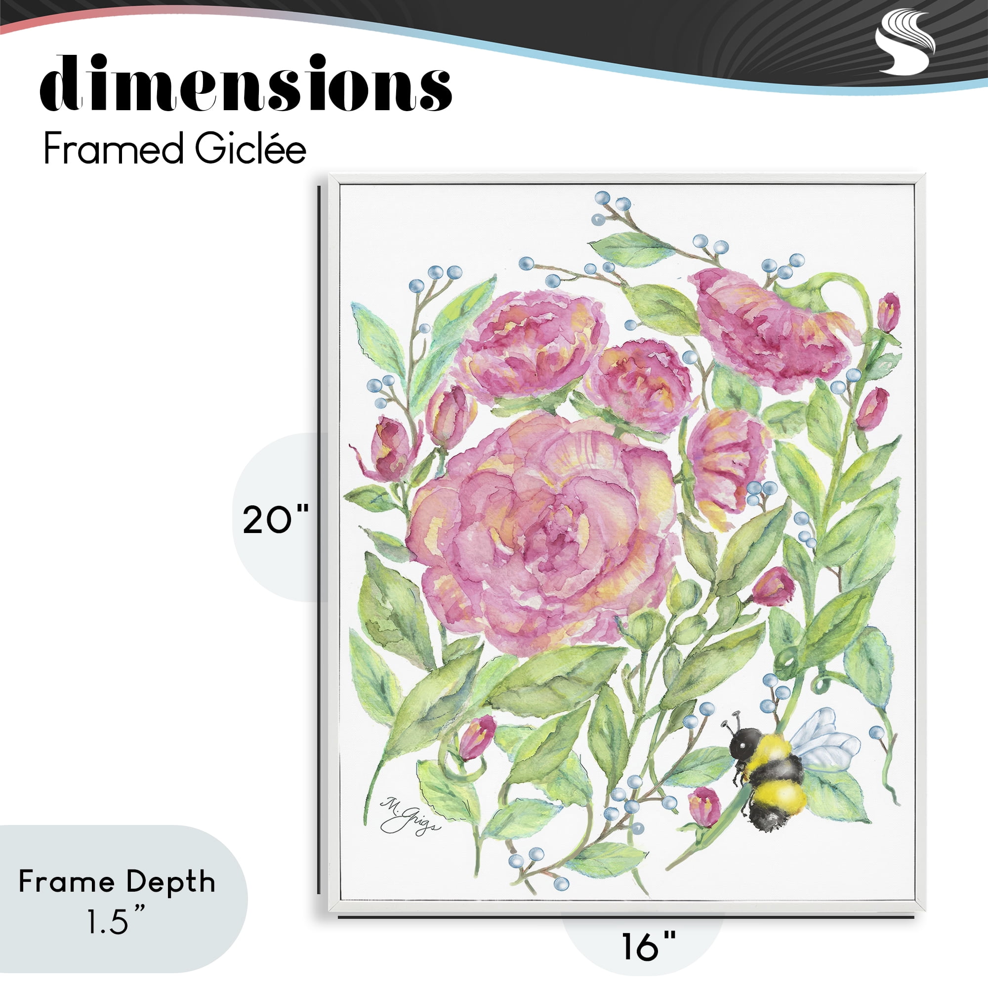 Stupell Industries Peony & Bumble Bee White Framed Giclee Art, design by Maureen Grigs