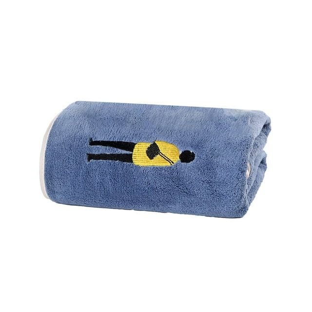 Shower Towel Soft Comfortable Cartoon Embroidery Highly Absorbent Quick Drying Multipurpose Coral Fleece Washable Sensitive Skin Hand Towel for Dorm