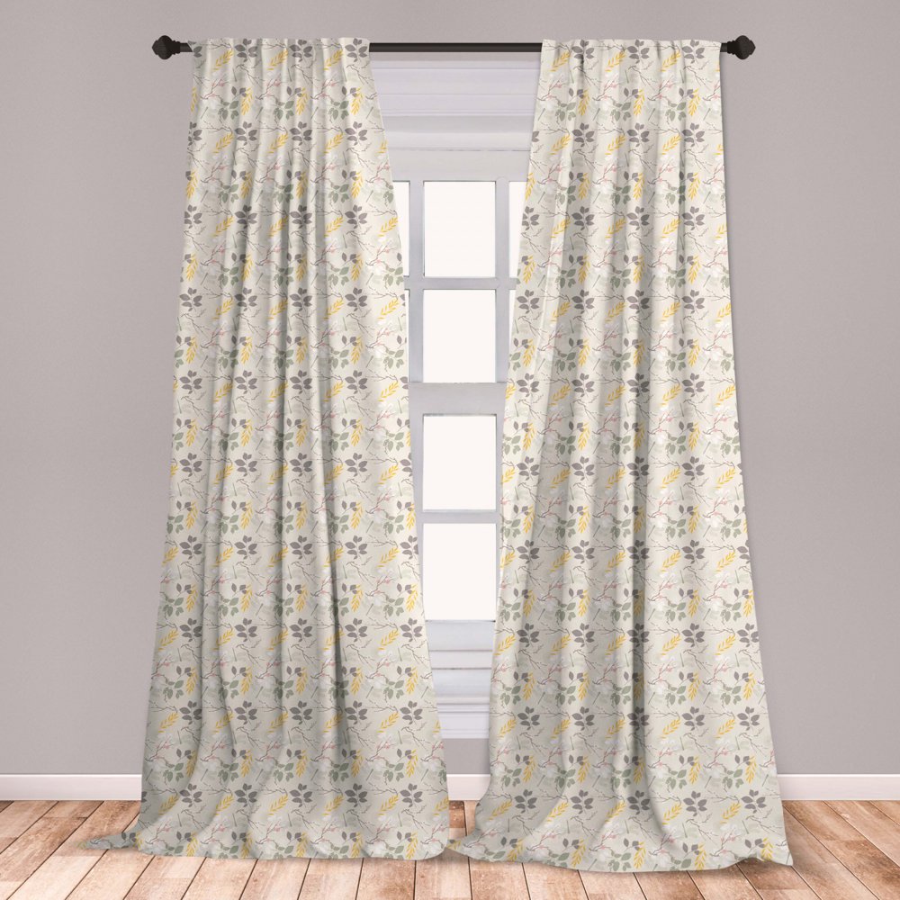 Grey and Yellow Curtains 2 Panels Set, Vintage Farm Life Modern