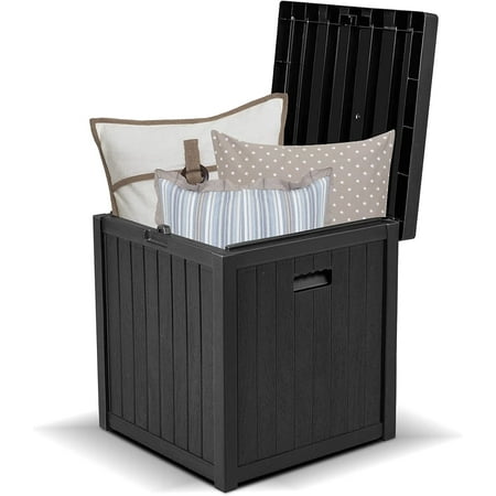 Royalcraft 51 Gallon Small Waterproof Plastic Resin Deck Box, Outdoor Storage Bin Box， Grey