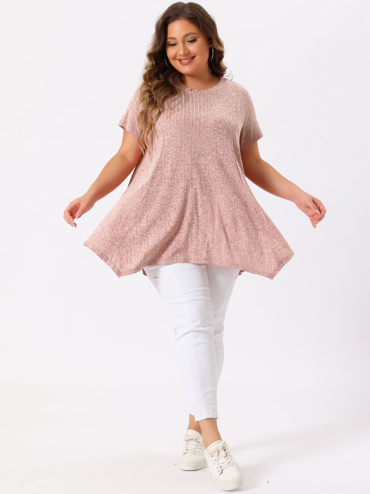 DARING DIVA Women's Plus Crew Neck Flowy Swing Loose Tunic Tops 1X Pink