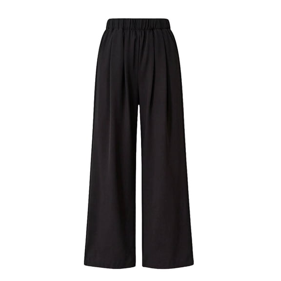 Riecok Suit Pants for Girls Elastic Waist Straight Leg Pants Ruched Trousers Business Slacks with Pockets