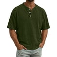 thumbnail image 2 of Domuza Mens Corduroy Henley Shirts Casual Short Sleeve Button-Up Solid Tops Summer 2026 Trendy Comfy Soft Loose Fit Shirts Army Green XL, 2 of 4