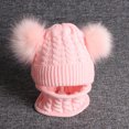 thumbnail image 1 of Gorro de lana para niños, conjunto de bufanda y gorro de punto con doble bola y piel de mapache sintética, 1 of 4