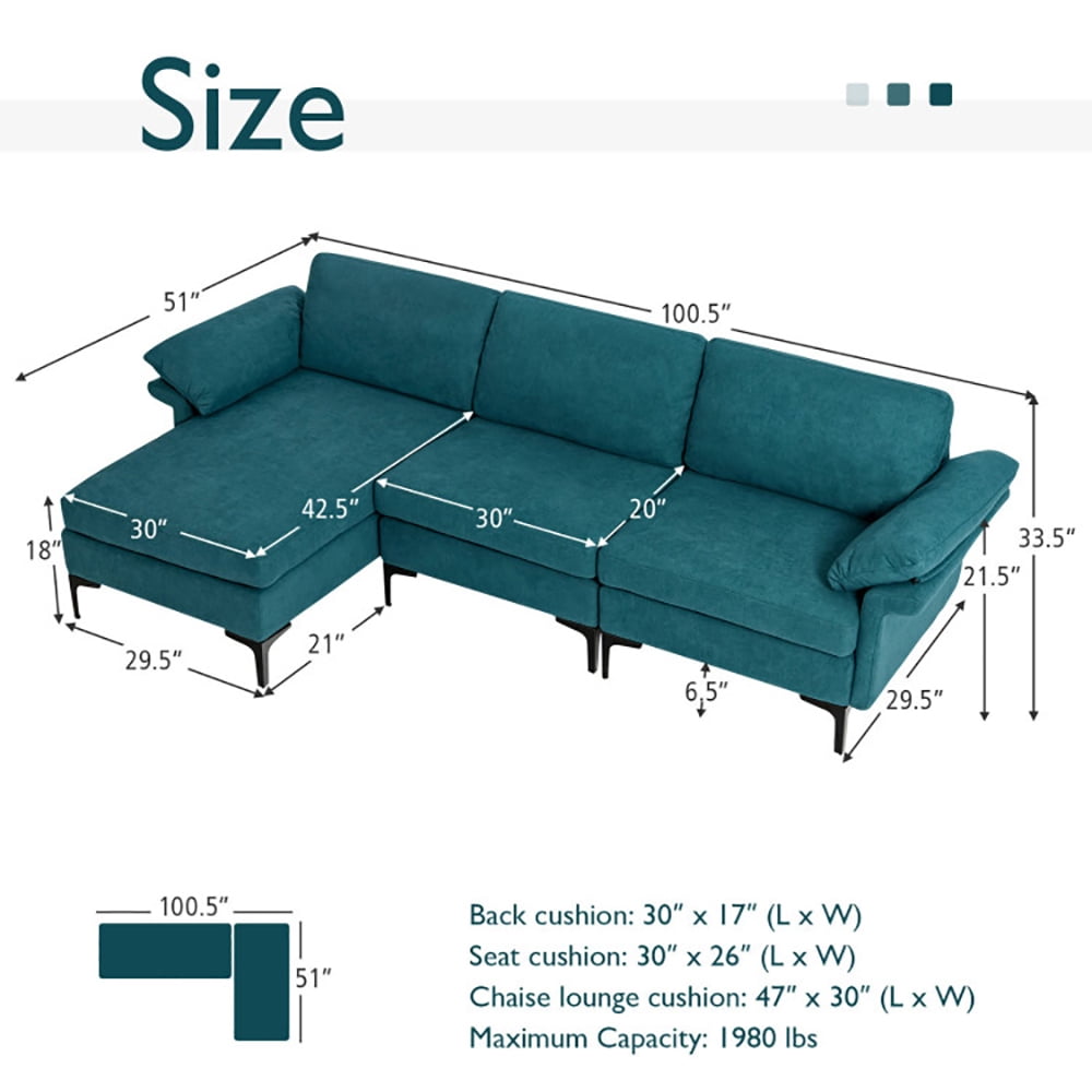 Finihen L-shaped Sectional Sofa Couch, Convertible Sectional Sofa, Extra Large Modular L-shaped Sectional Sofa with Reversible Chaise for 4-5 People, for Living Room, Peacock Blue Finihen L-shaped Sectional Sofa Couch, Convertible Sectional Sofa, Extra Large Modular L-shaped Sectional Sofa with Reversible Chaise for 4-5 People, for Living Room, Peacock Blue