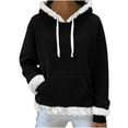thumbnail image 3 of Visit the JURANMO Store Women Waffle Knit Hoodie Faux Fur Trim Long Sleeve Solid Casual Hooded Sweatshirt Lightweight Loose Fit Fall Pullover Tops with Pocket Christmas Gifts Black M, 3 of 8